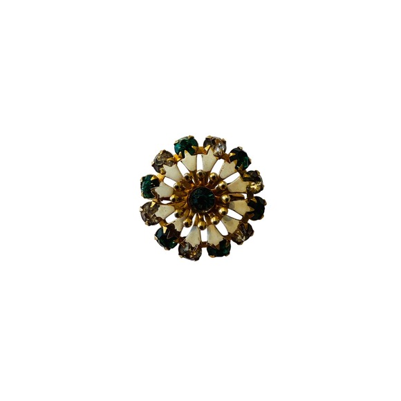 Vintage Flower Brooch Rhinestone Enamel Gold Women's Pin - Picture 2 of 3